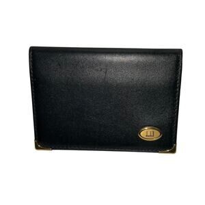DUNHILL Black Leather Men’s Bifold Card Case Wallet with Gold Logo Plate